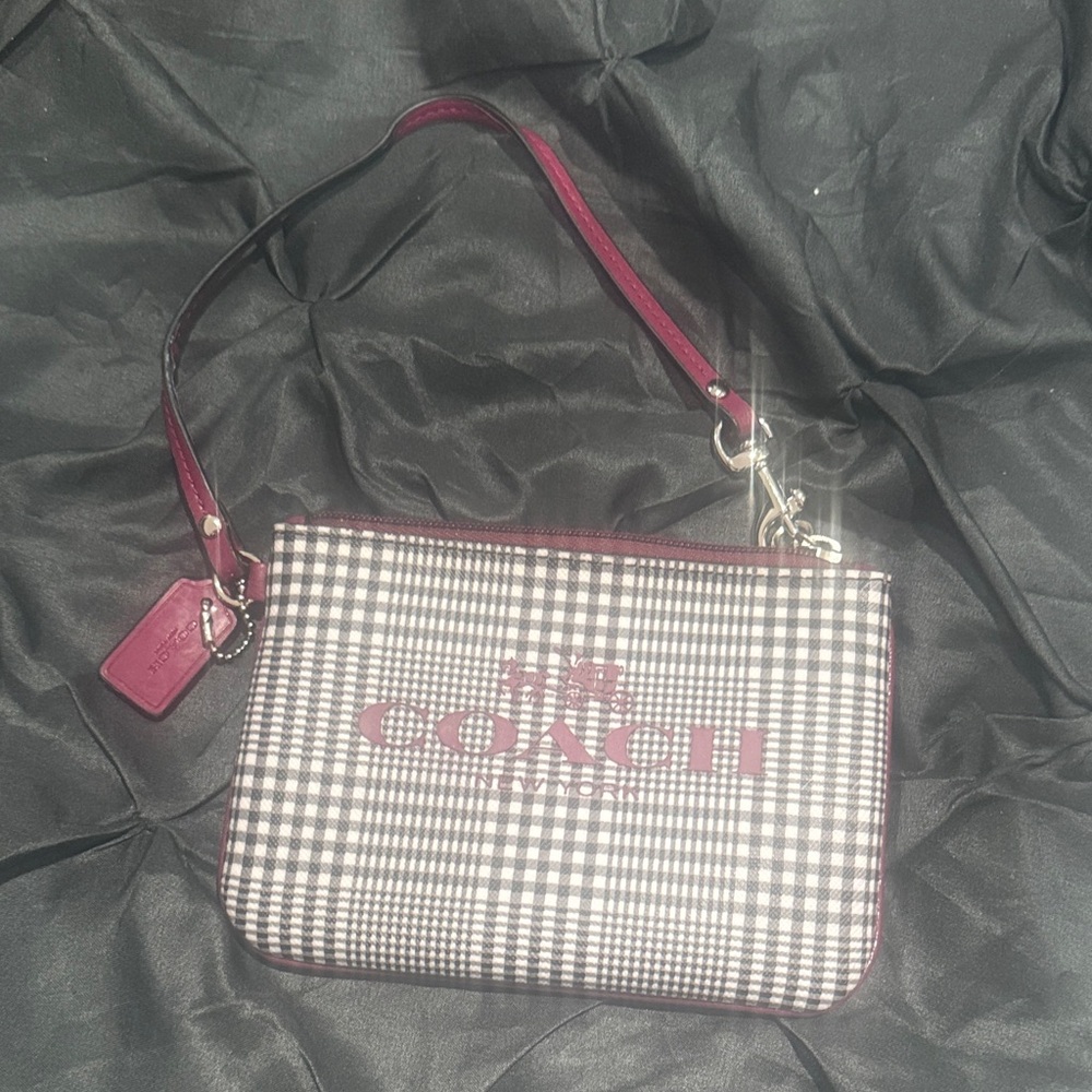Coach Black and Burgundy Checkered Clutch